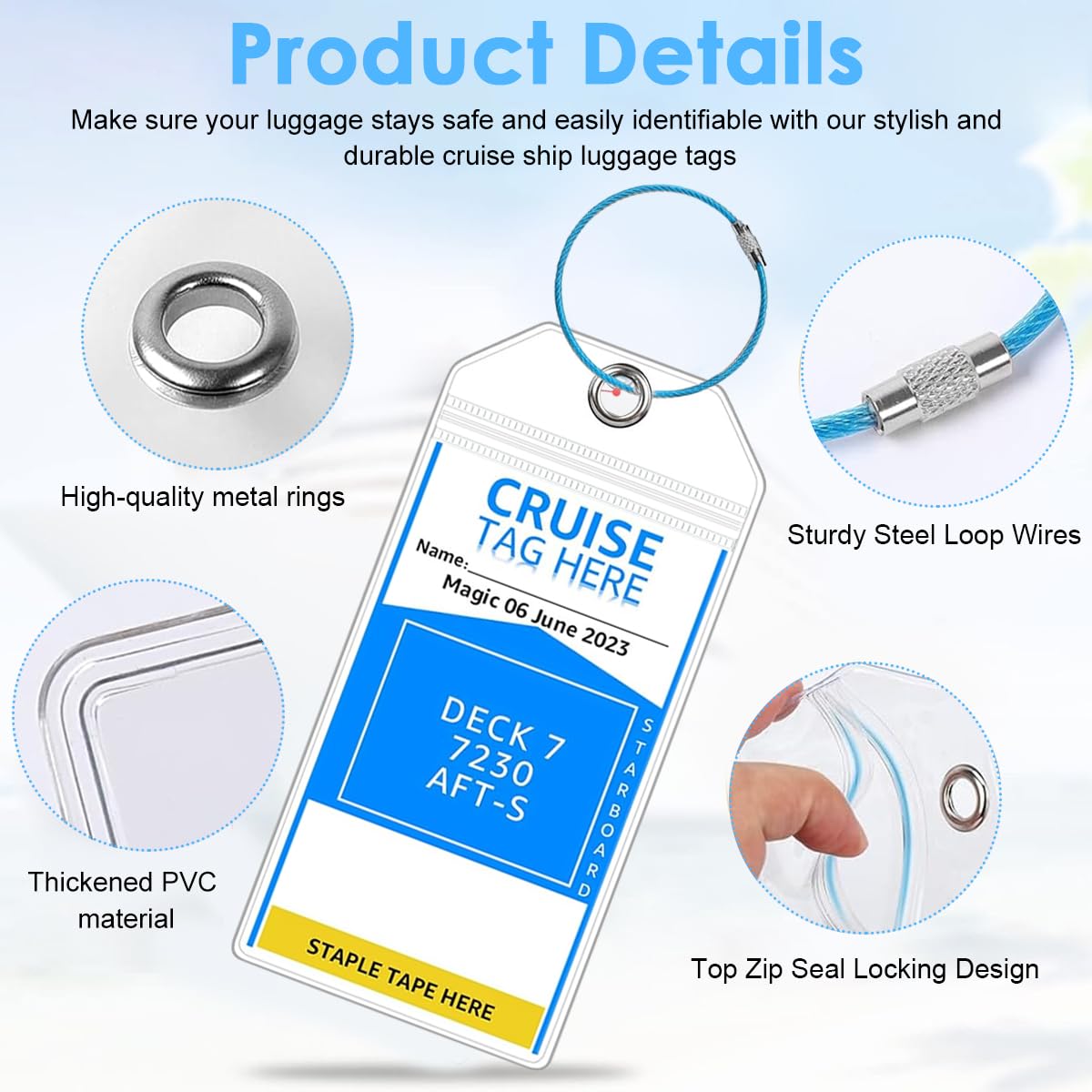 PALAY Luggage Tags for Travel featuring 19x9cm Size with Stainless Steel Loops | Clear 6 Pack