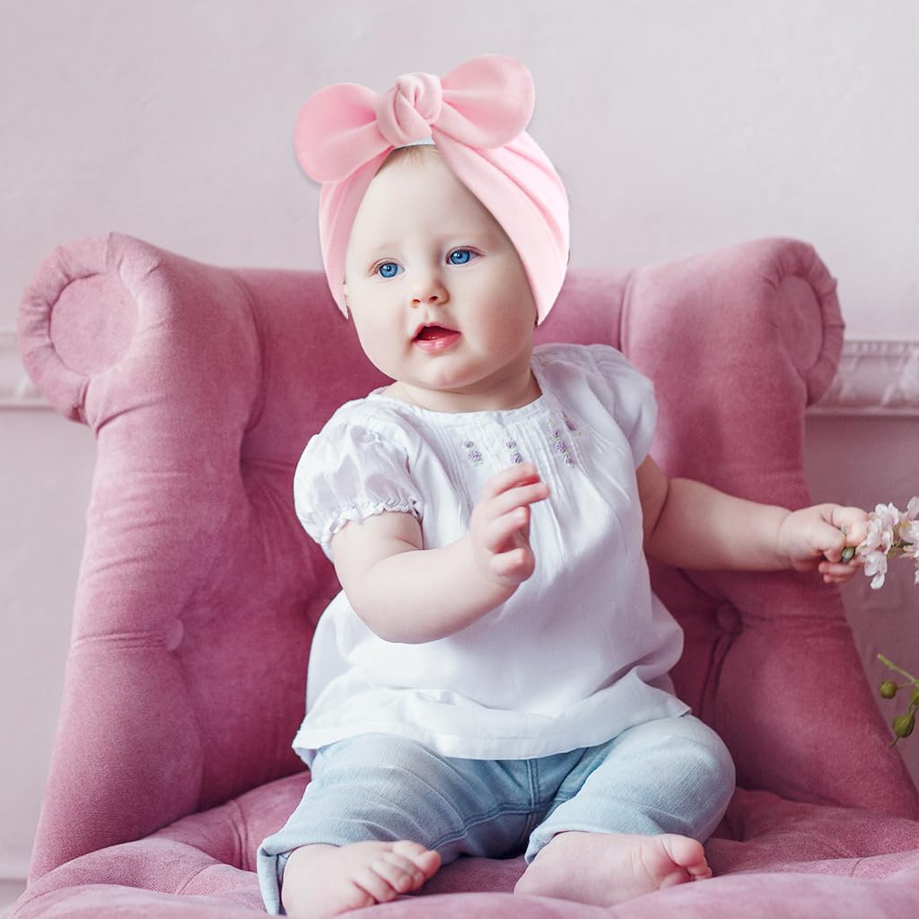 SNOWIE SOFT Baby Caps 6PCS for 0–12 Months with Bow Knot Cotton Turban | Cozy Gift
