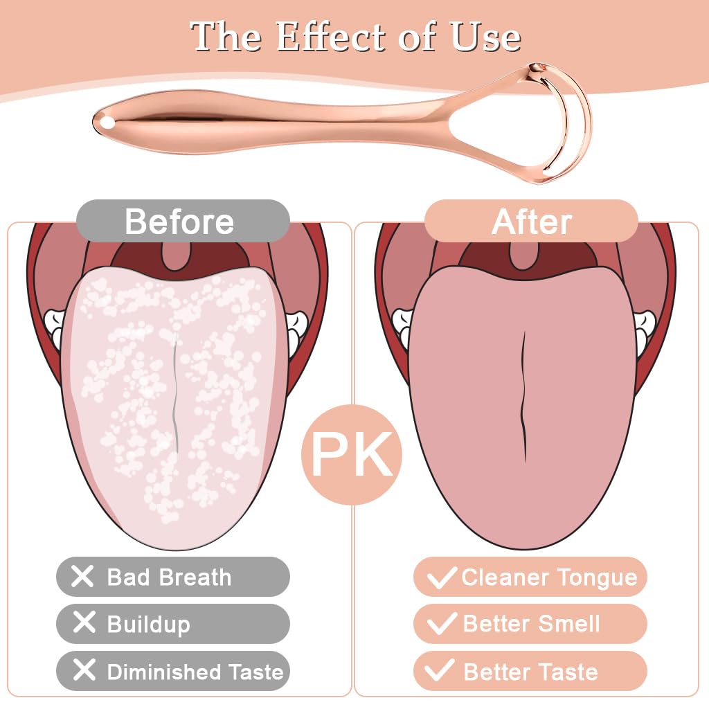 ZIBUYU Tongue Cleaner for Adults with Double Layer Design and Rose Gold Stainless Steel 2 Pack