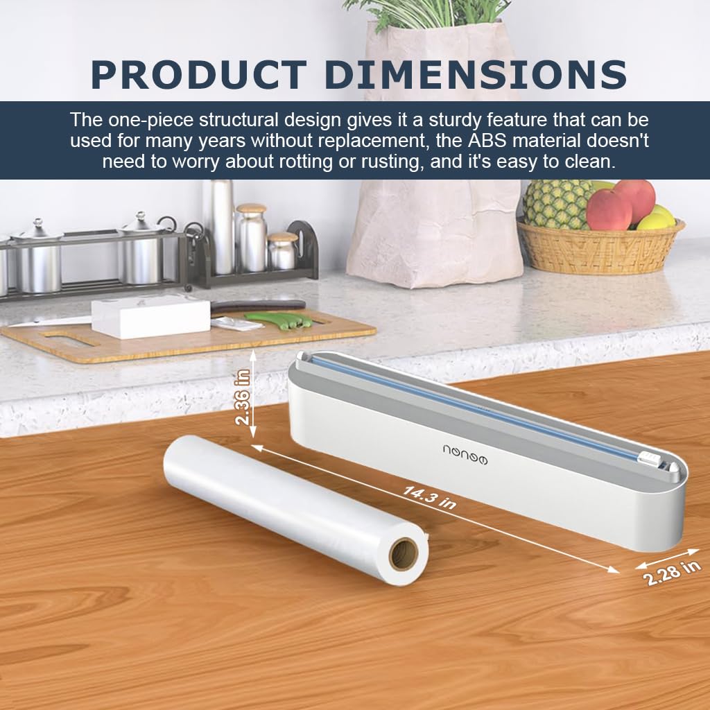 Supvox Magnetic Plastic Wrap Dispenser with Smooth Sliding Cutter and 36.5x5.8x6cm Compact ABS Design | Refillable for Foil and Parchment Paper
