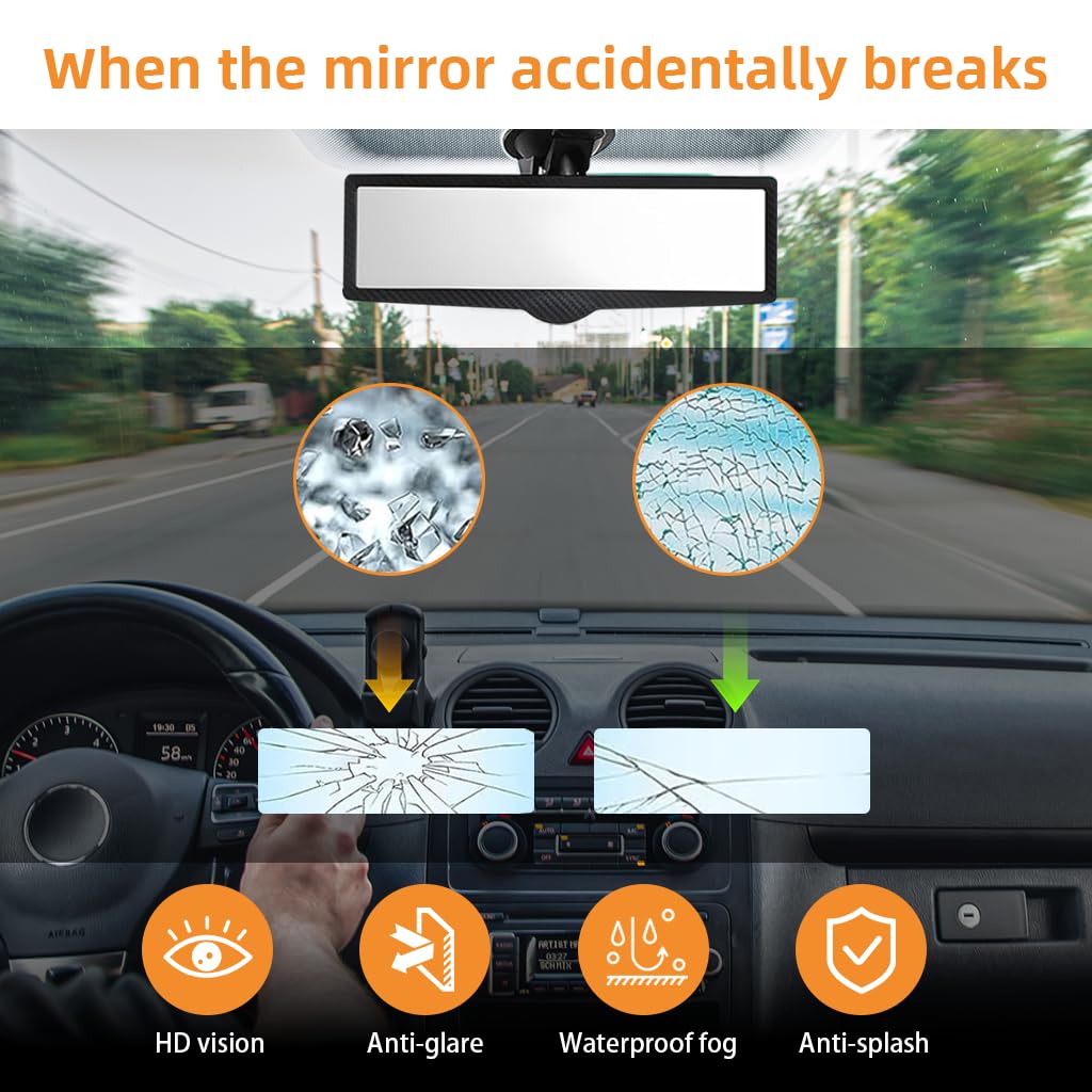 STHIRA Car Rear View Mirror for Wide Angle Visibility with 360 Adjustable Suction Mount 248x75mm | Universal Fit for Cars SUVs and Trucks