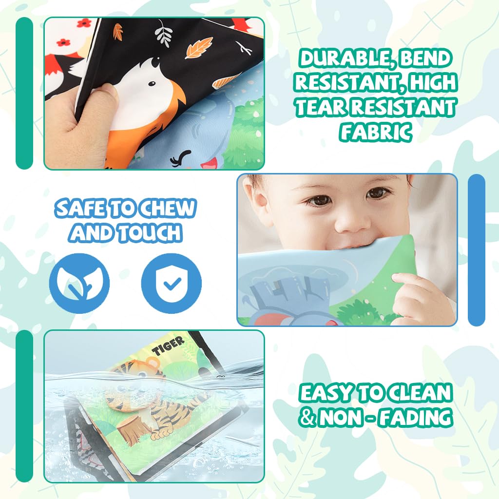 SNOWIE SOFT Baby Cloth Book with Mirror and 3D Animal Pages for Babies 0 to 3 Years | 2PCS