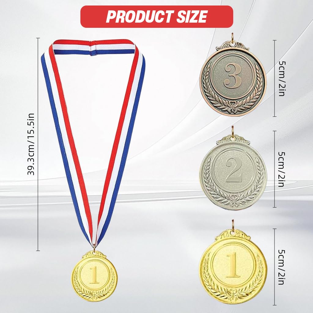 Proberos Award Medals Set for Sports Events and School Competitions | 3pcs 52mm Zinc Alloy with Ribbons