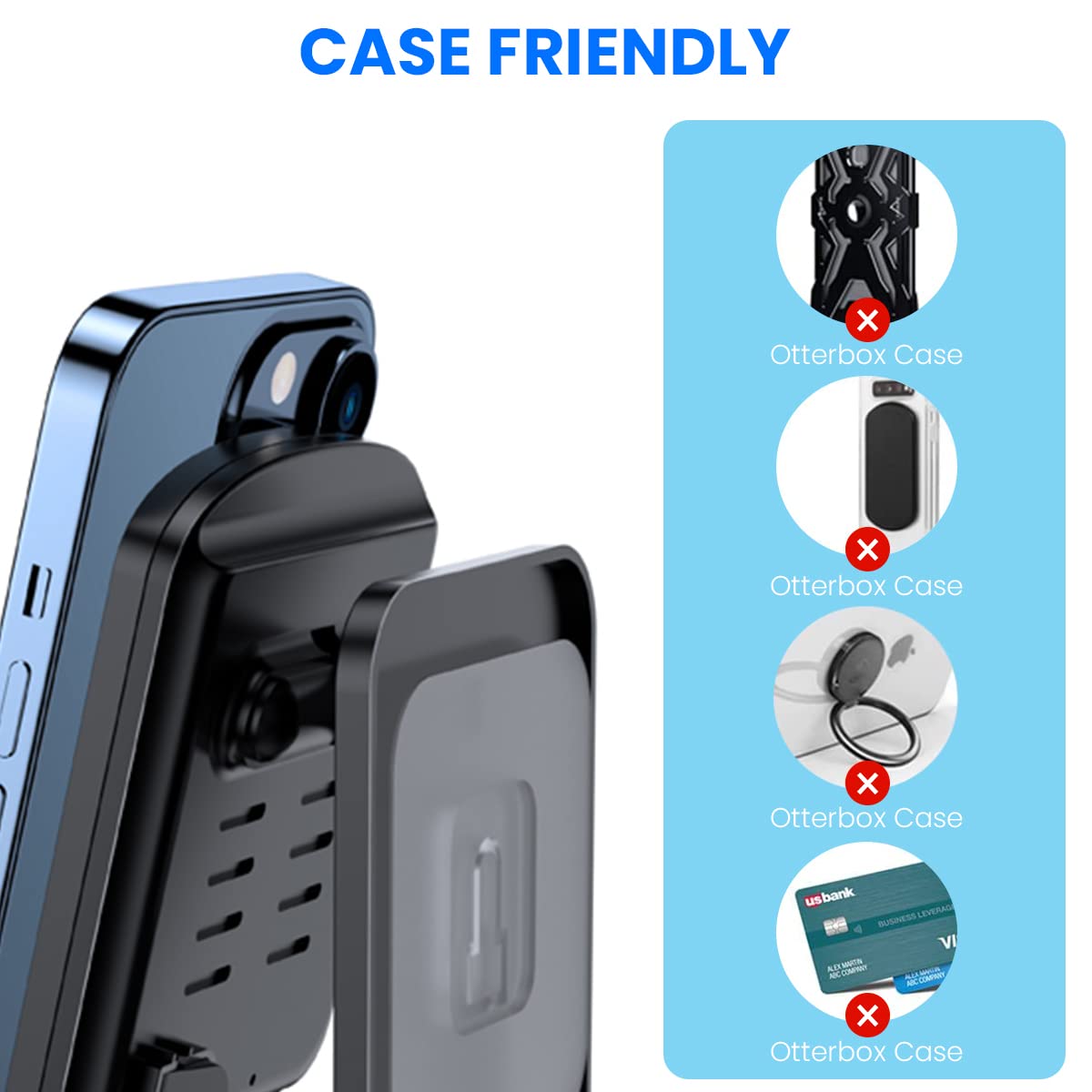 Zeitel Wireless Charger for Wall Mount Use with 15W Fast Charge and Adjustable Grip | Black