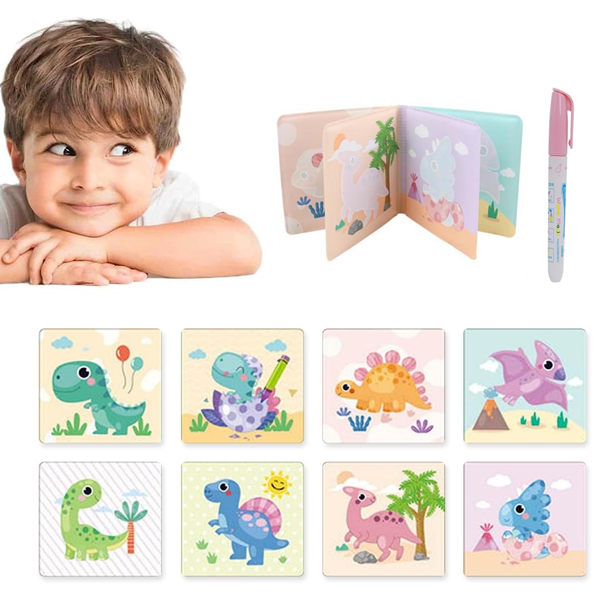 PATPAT Magical Water Painting Book for Kids with 8 Waterproof Pages and Water Pen | EVA Bath Toy for Toddlers 1–3 Years