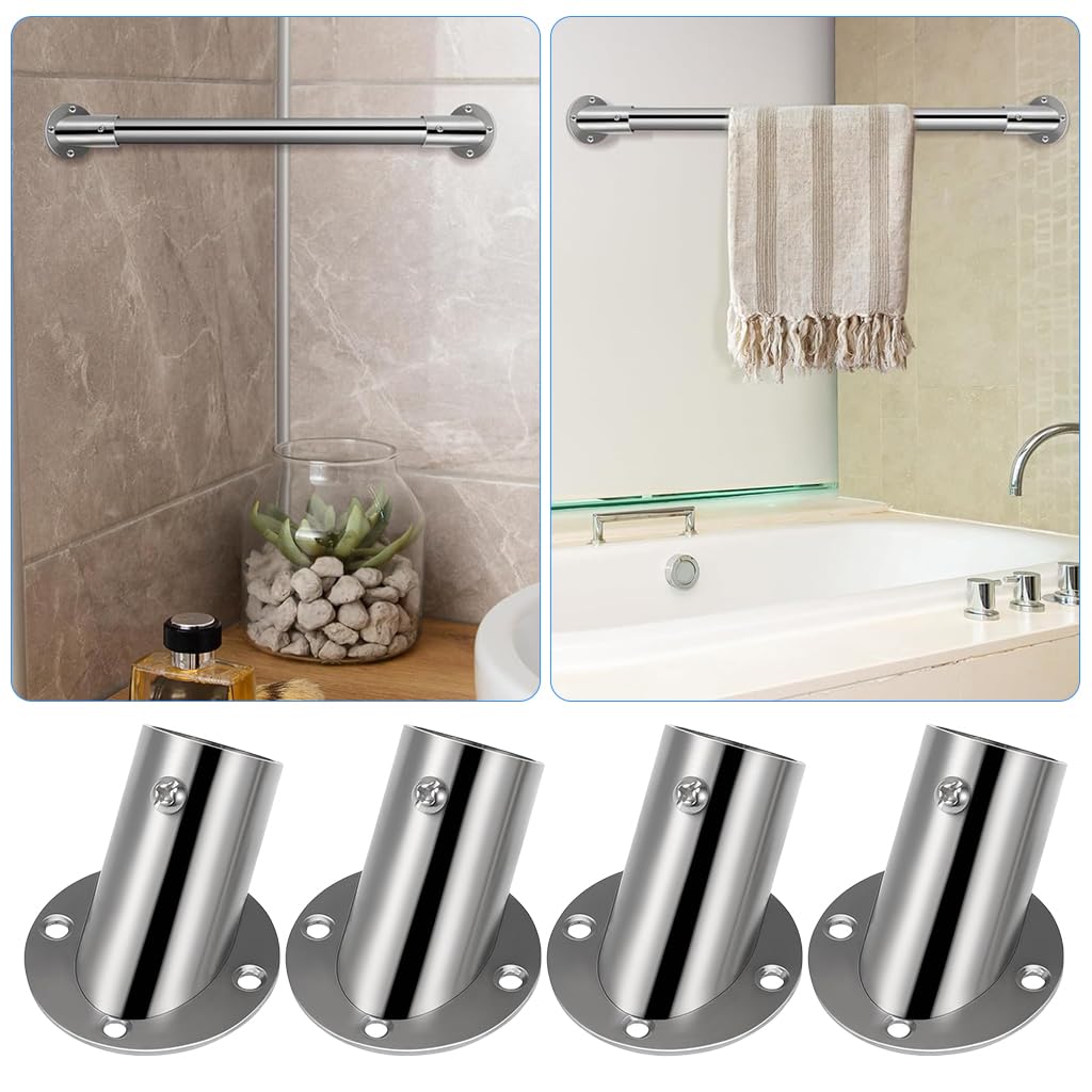 HASTHIP Curtain Rod Bracket 4Pcs Set featuring 2.5mm Dia Support Base in Stainless Steel