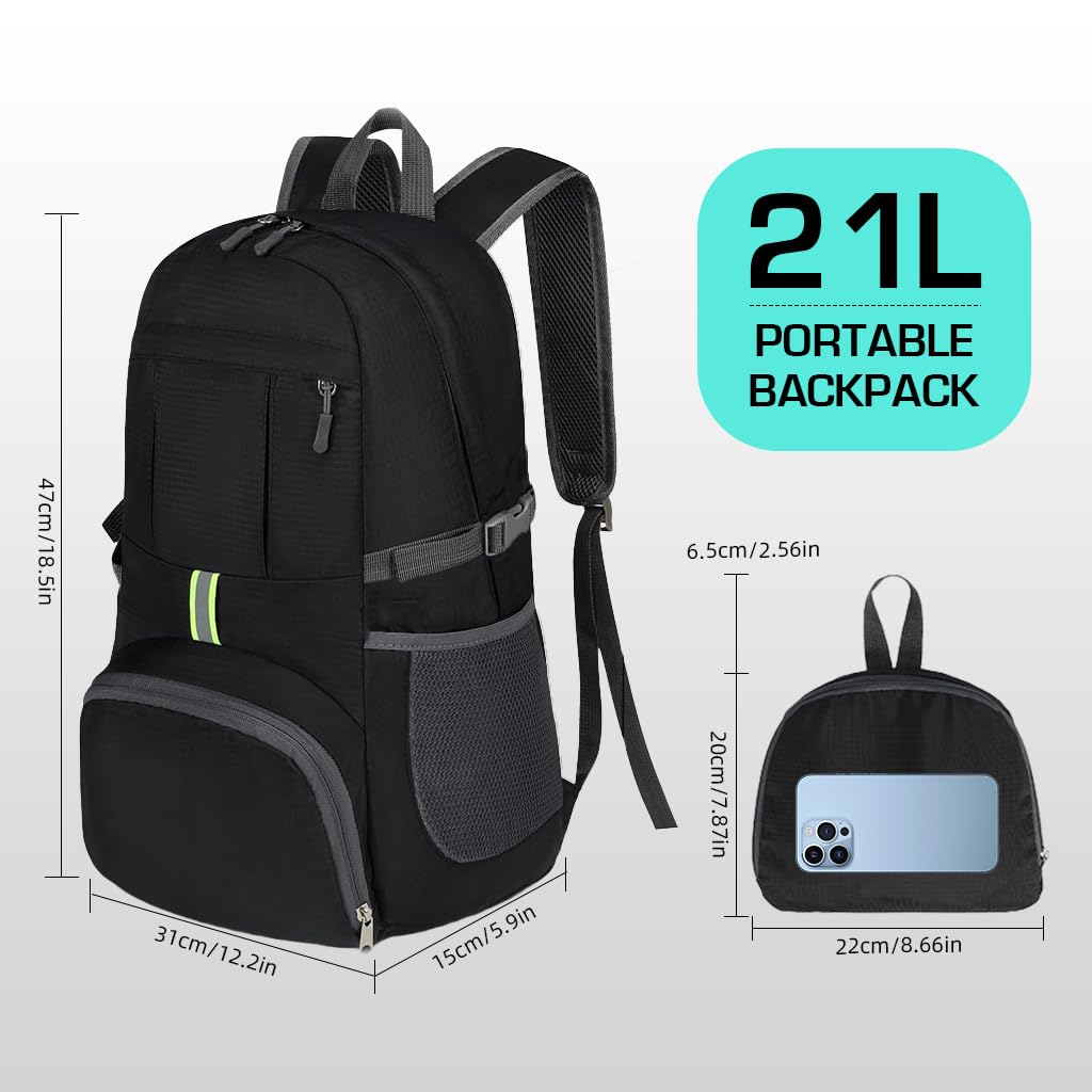 GUSTAVE Outdoor Backpack for Hiking with 30L Capacity and Foldable Waterproof Design | Black