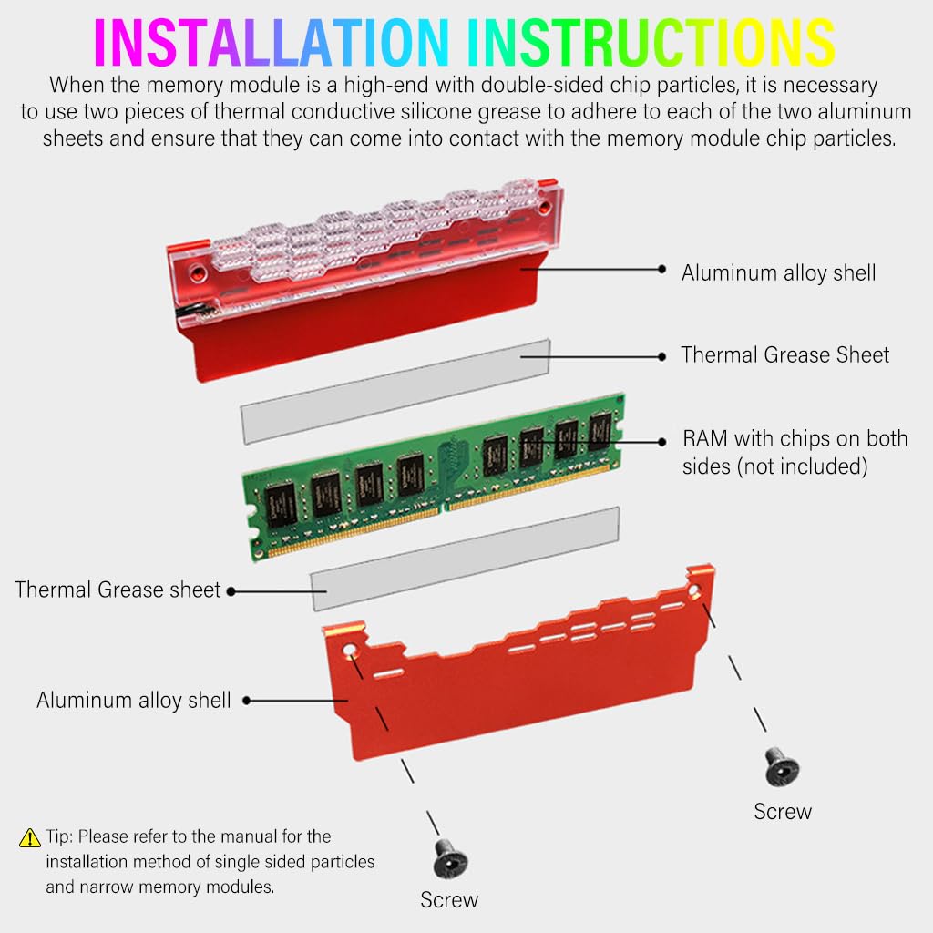 Verilux RAM Cooler for DDR3 and DDR4 with 10 LED ARGB Lighting | Aluminium Alloy Heatsink