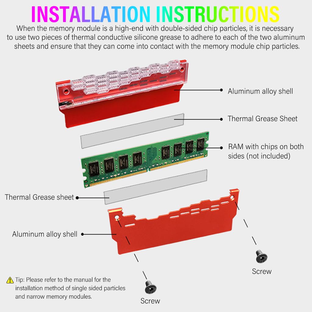 Verilux® RAM Cooler ARGB DDR Memory RAM Cooler DDR Heatsink Aluminium Alloy Heat Sink Modification PC Game MOD for DDR3/DDR4 Compatible with ASUS Aura Sync/Gigabyte RGB/MSI Mystic Light Sync