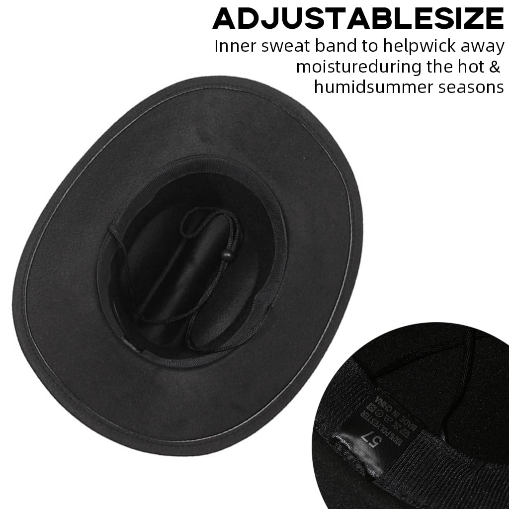 PROBEROS Western Cowboy Hat for Men with Roll Up Fedora Style and Buckle Belt Black 3PCS