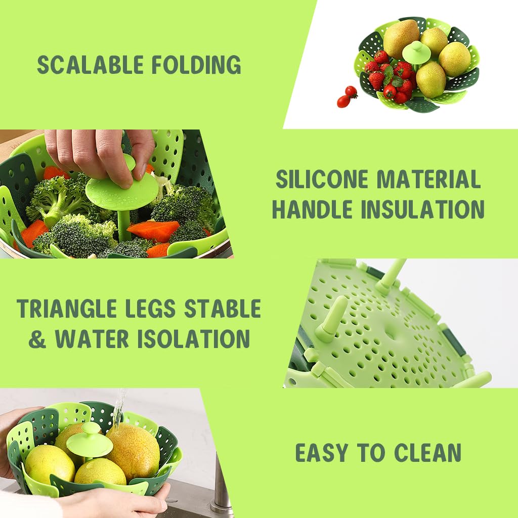 Supvox Folding Steamer Basket for Vegetables with 12 Flexible Blades and Silicone Feet | Fits Various Pot Sizes