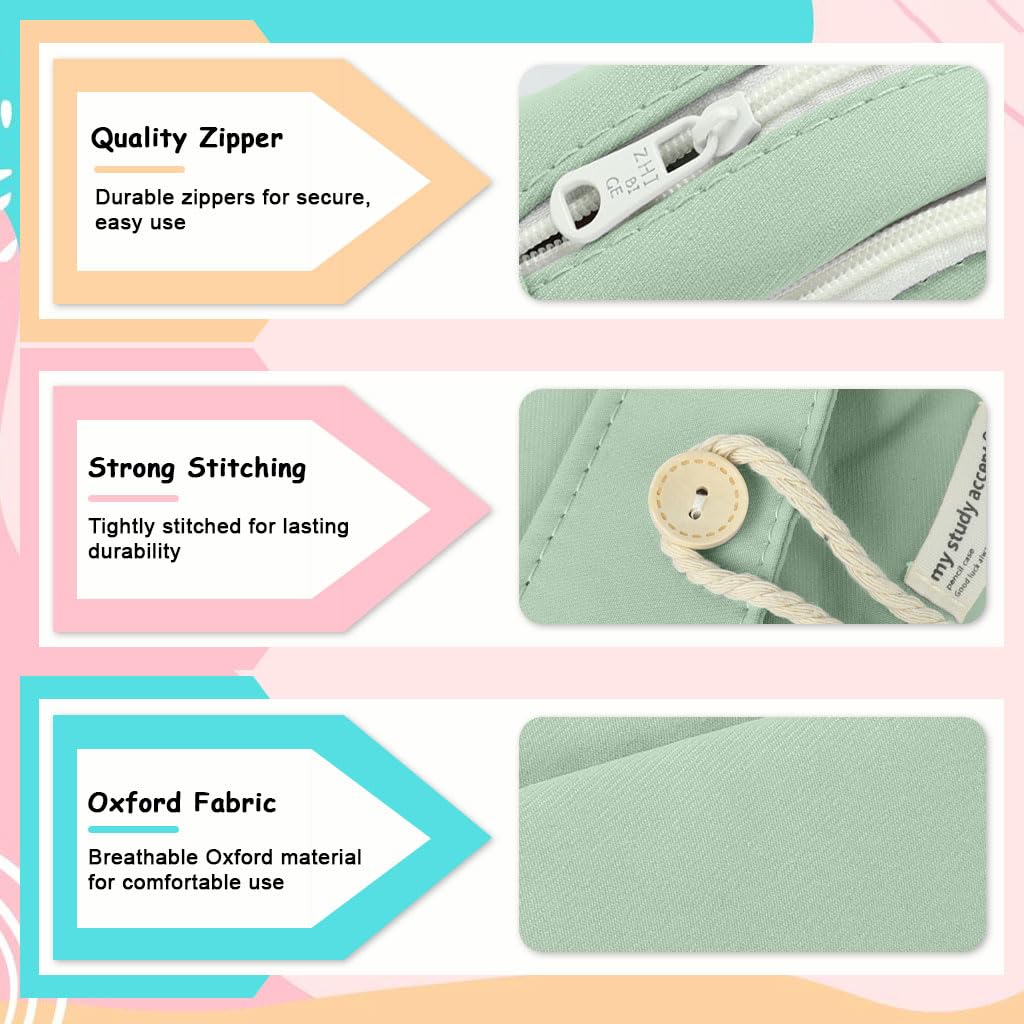 Zibuyu Pencil Pouch for School and Office with Double Layer Zip-Up Design | 21x11x7.5cm Green Canvas