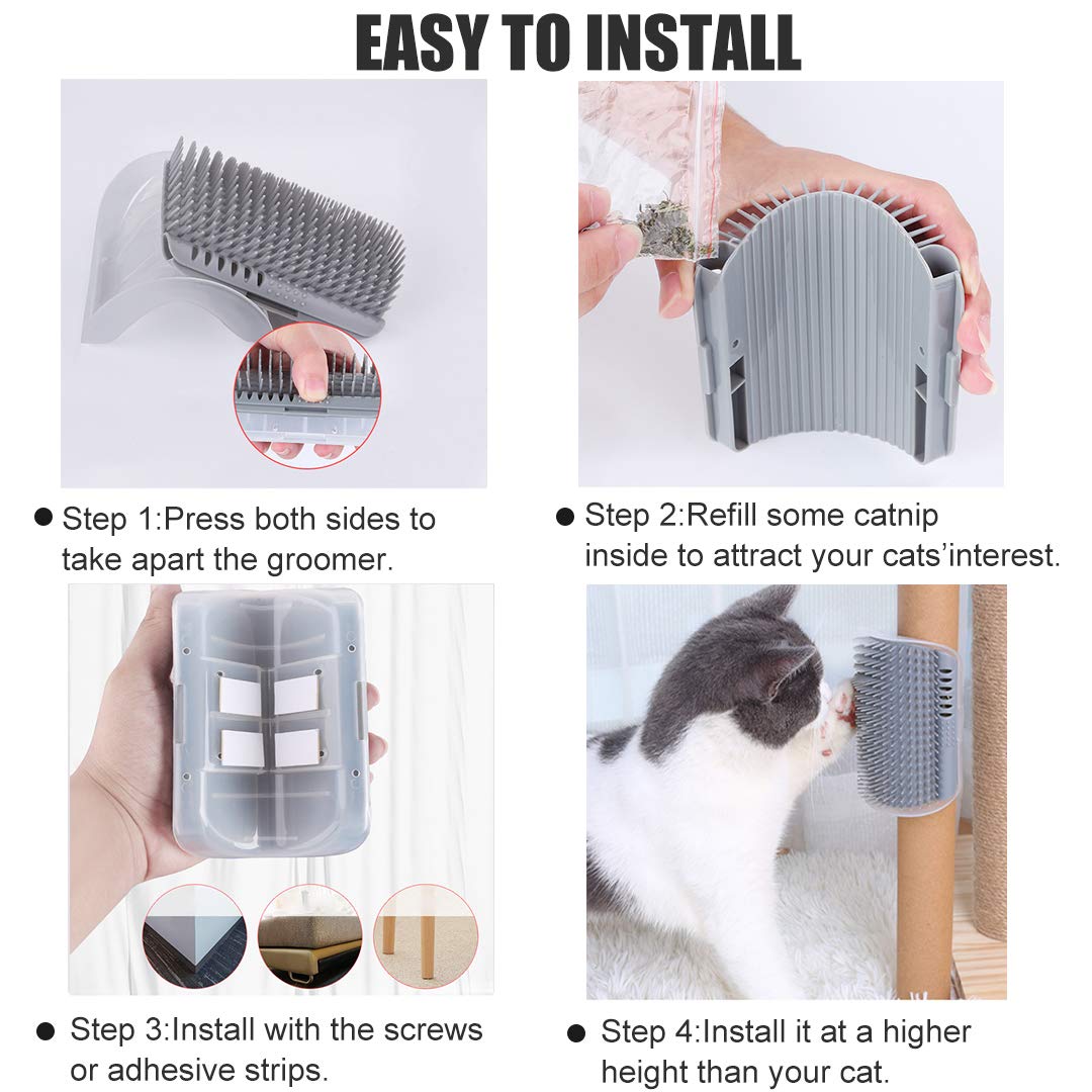 ZIBUYU Cat Scratcher Brush for Corners with Wall Mount and Soft Rubber Bristles | 2 Pcs