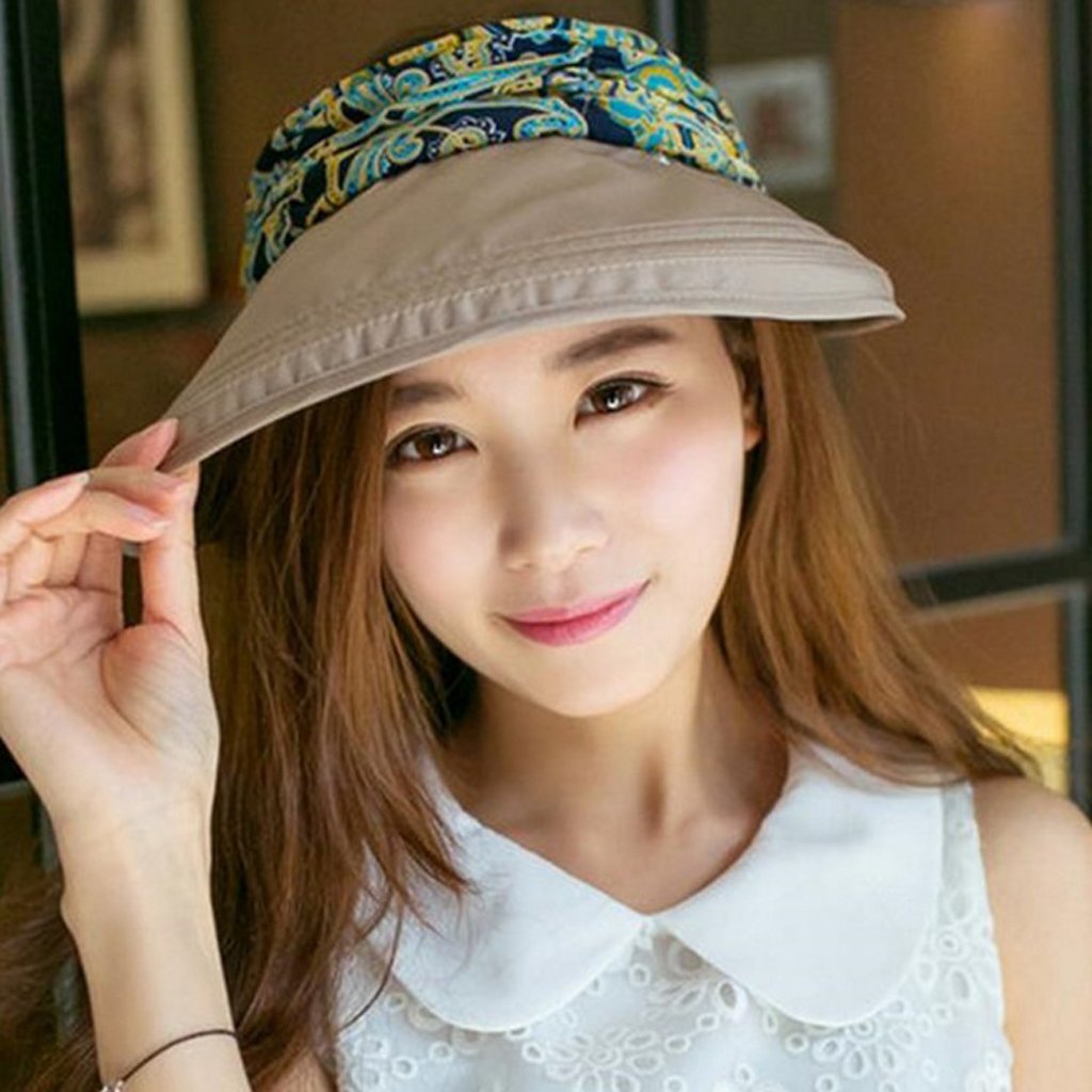 PALAY® Hats for Women UPF 50+ Anti-UV Wide Brim Foldable Sun Visor Hat With Detachable Top & Neck Scarf, Large 14cm Brim, Lightweight Canvas Fabric, Summer Beach Outdoor Protection ( Floral) 2 PCS