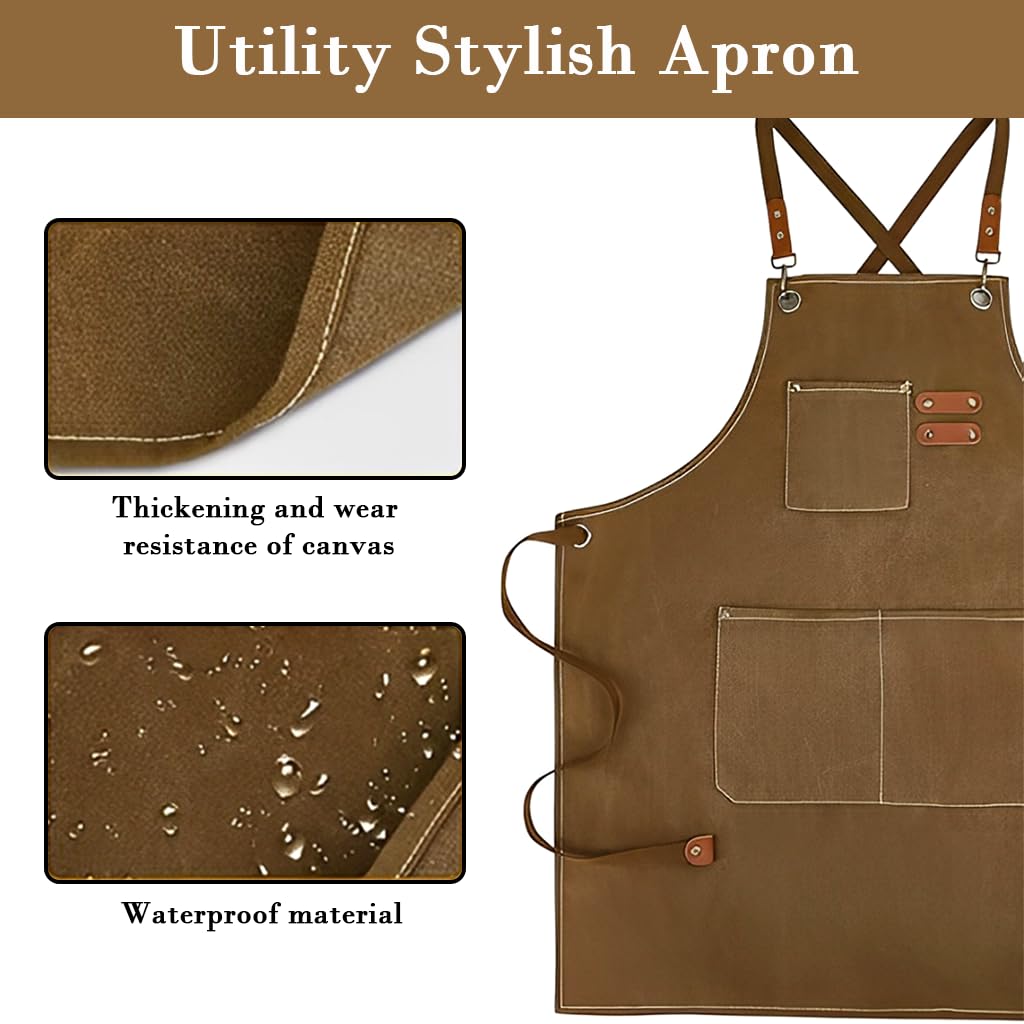 HASTHIP Working Apron for Kitchen and Workshop with Metal Eyelets and Front Pockets | Canvas Tie-Back Design