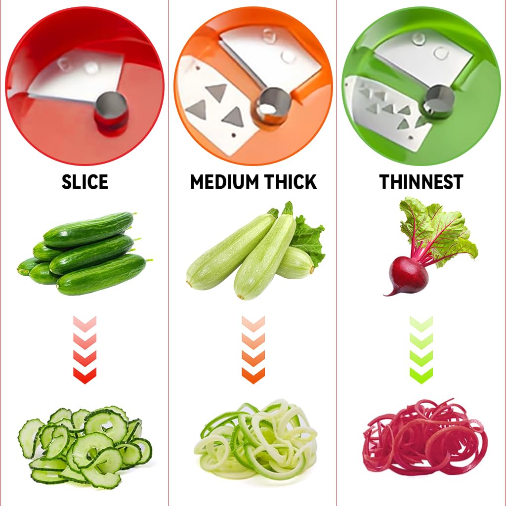 Supvox Vegetable Cutter for Kitchen with 3 in 1 Spiral Slicer Blades and Stainless Steel Design