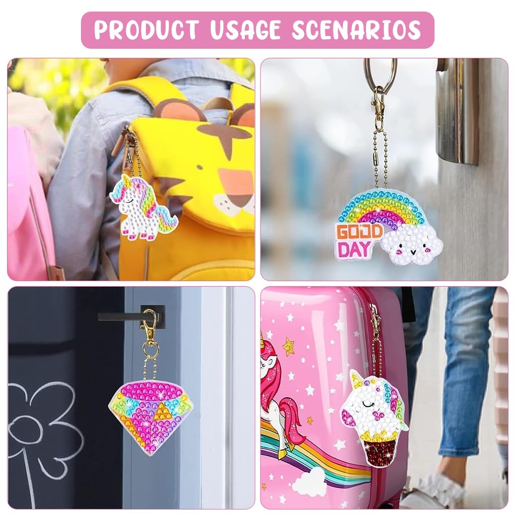 Zibuyu 5D Unicorn Diamond Painting Keychain Kit for DIY Crafts with 15 Pcs Gems | Fun Gift for Kids