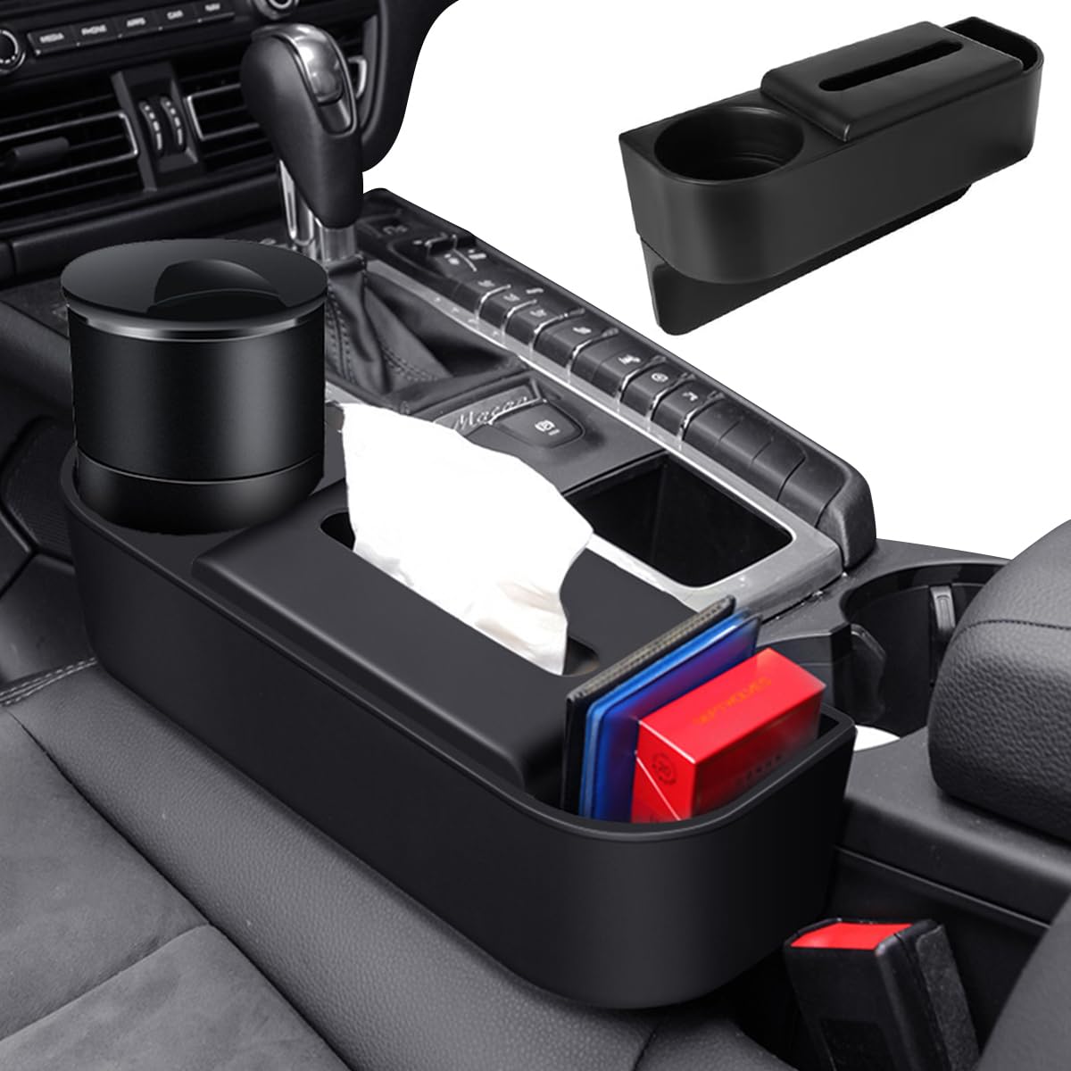 STHIRA Car Seat Gap Filler Organizer for Driver and Passenger with Cup Holder 30x10x17cm | Durable Plastic Universal Fit Design