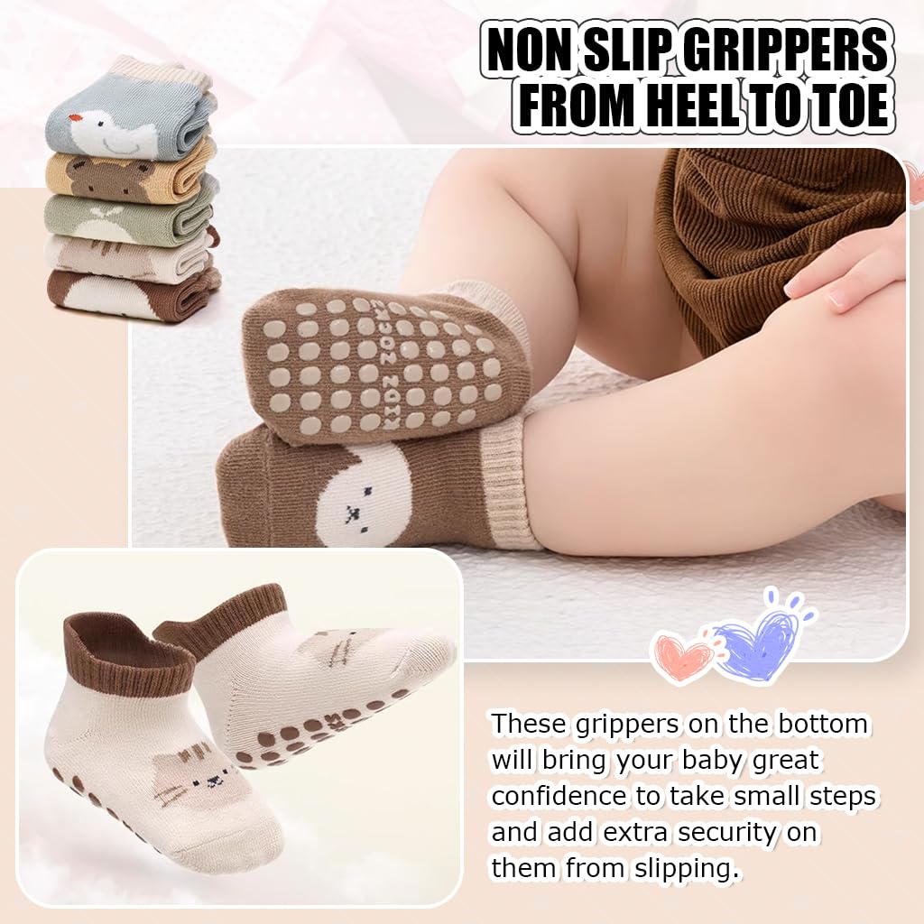 SNOWIE SOFT baby cartoon socks for 0–1 year | 6 pairs breathable cotton with anti skid soles