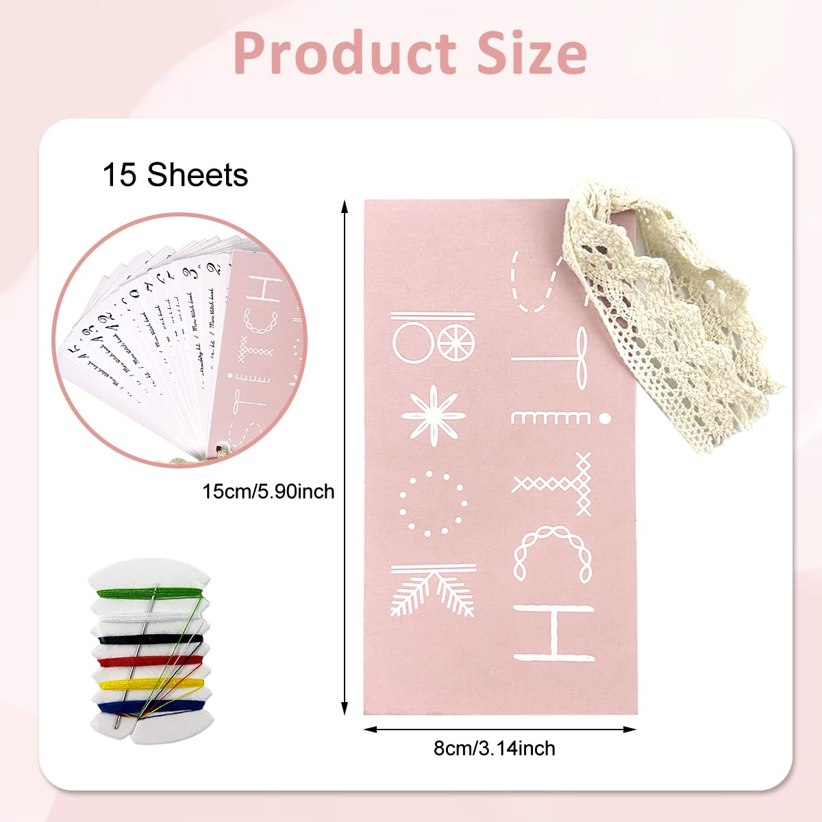 PATPAT Embroidery Stitch Guide Brochure for Beginners with Needles and Threads | Portable DIY Sewing Practice Book