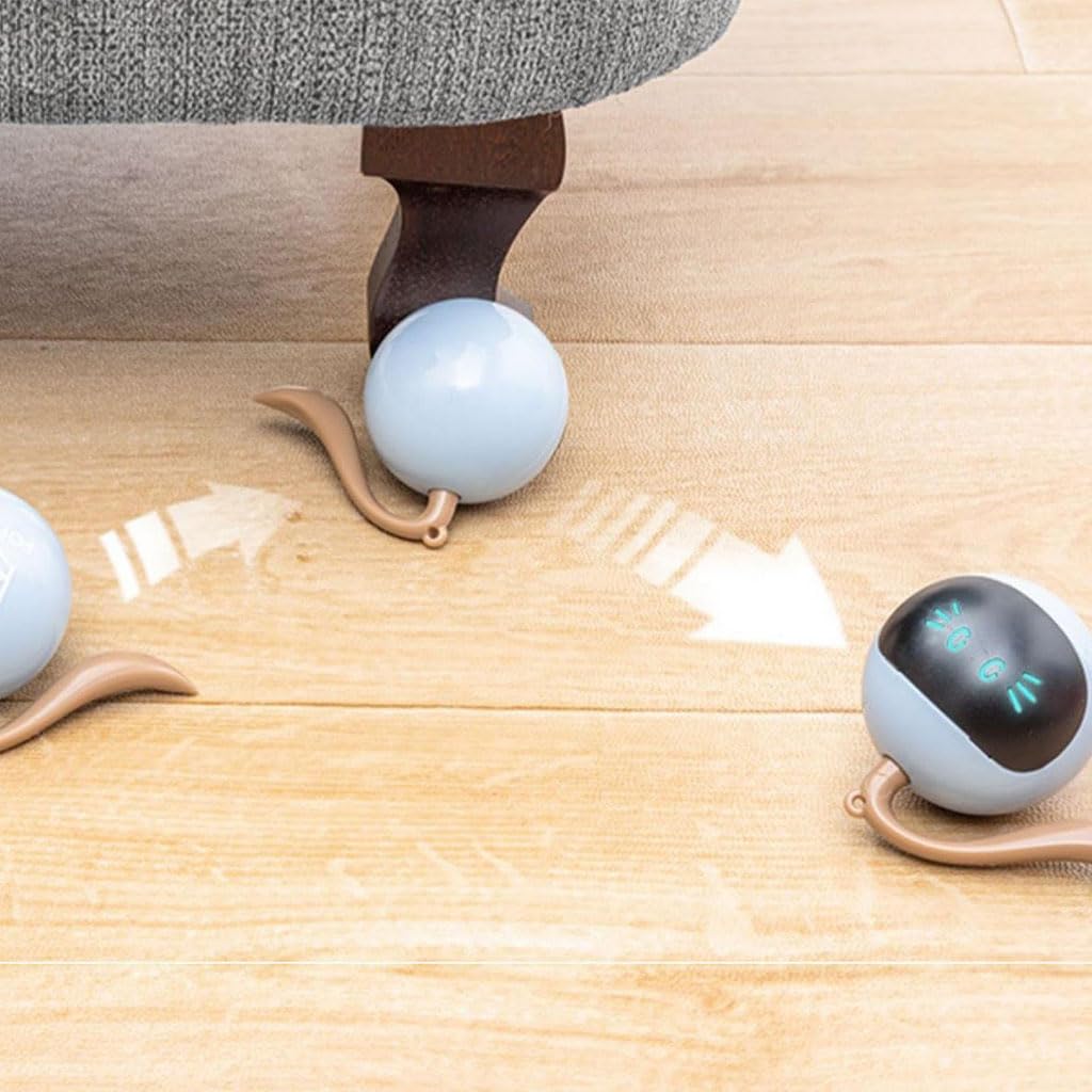 Zibuyu Electric Cat Toy Teasing Ball with LED Face and Wiggly Tail featuring 3‑min Auto Standby | USB Rechargeable Interactive Play