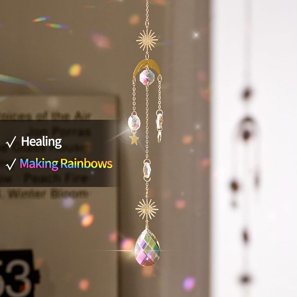 HASTHIP® 4Pcs Crystal Suncatcher for Windows Hanging Decor, Prism Sun Catcher with Chain and Hook