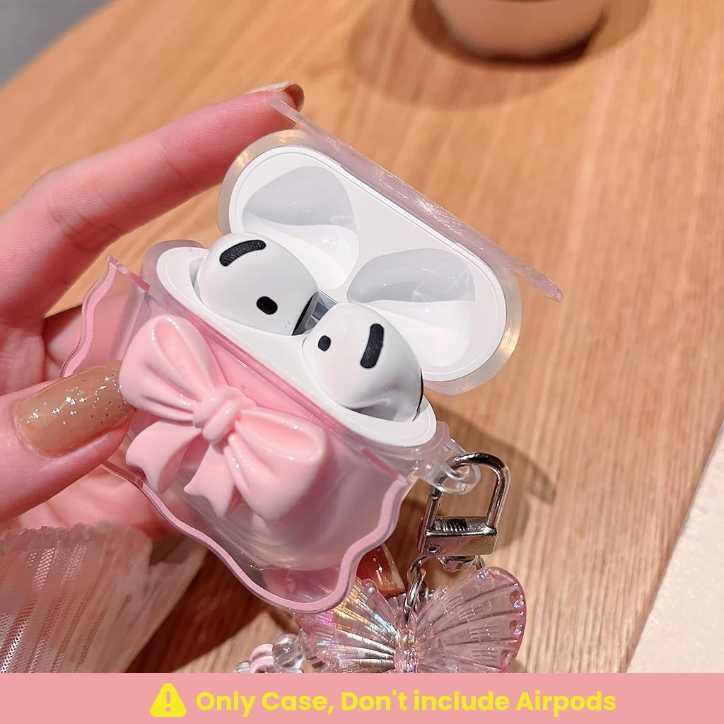 ZORBES AirPods 4 Case with Pink Bow Charm and Butterfly Floral Lanyard | Silicone Cover