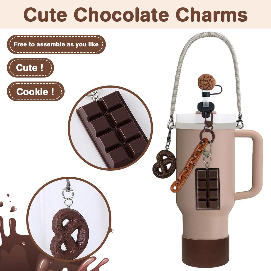 HASTHIP Stanley Cup Accessories Set for Travel with Hand Strap and Silicone Bottom Sleeve | 5Pcs Charms and Cookie Straw Cover