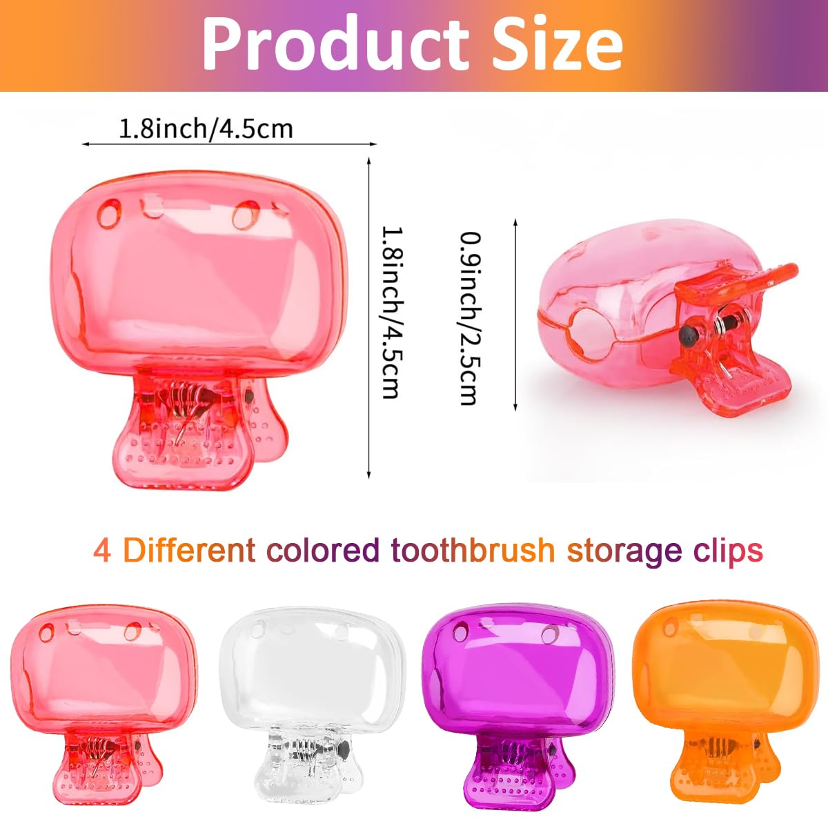 HANNEA® 4Pcs Toothbrush Cap Toothbrush Hygiene Dustproof Cap Clip Travel Toothbrush Head Protector Cap Universal 1.8'' Toothbrush Cap Toothbrush Head Protector Cap for Kids Toothbrush