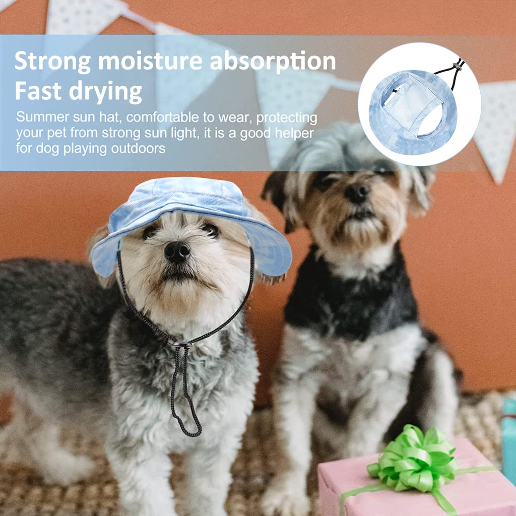 Qpets Dog Sun Hat for Small Dogs with Adjustable Chin Strap and Ear Openings | Blue Cotton Size L 41cm