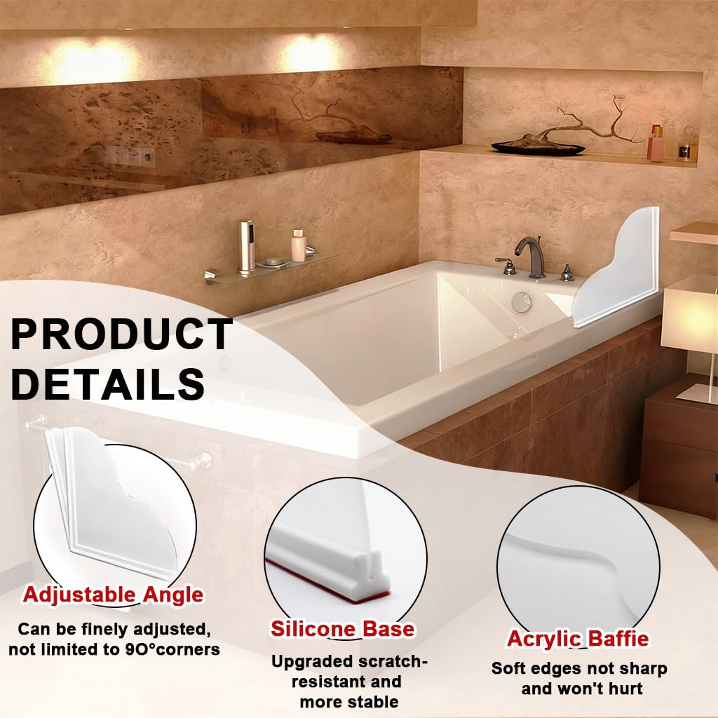 HASTHIP Shower Splash Guard Kit for Bathtub Corners with Self Adhesive Design 9.1×7.1 in White