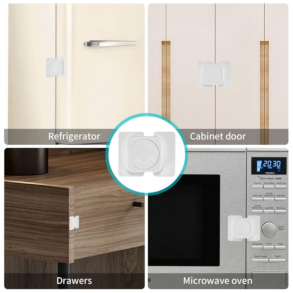 ZIBUYU Baby Safety Locks for Cabinets and Drawers with Rotatable Knob | 4PCS White Set