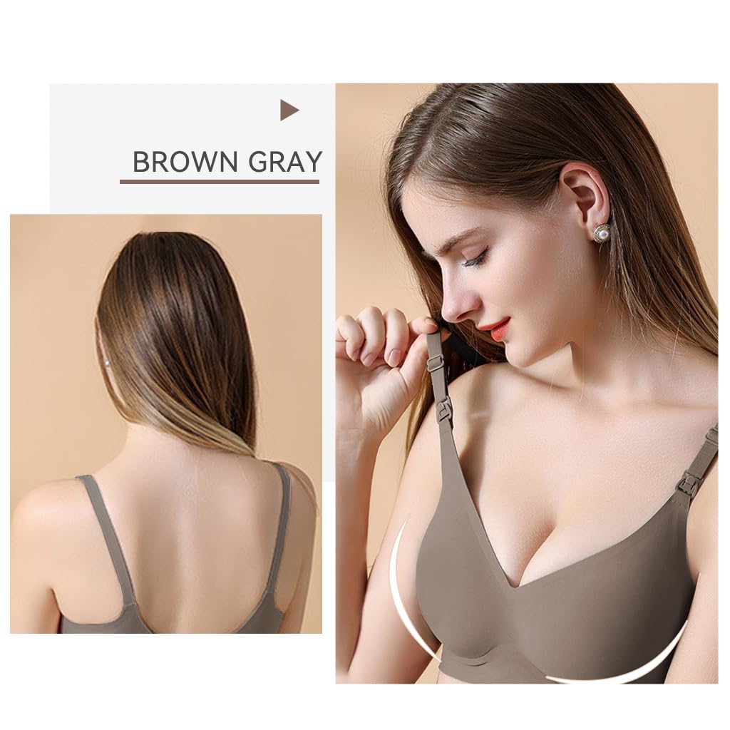 Zibuyu Seamless Nursing Bra for Breastfeeding with Clip Down Access and Adjustable Fit | Wireless Nylon Spandex Bralette Grey L