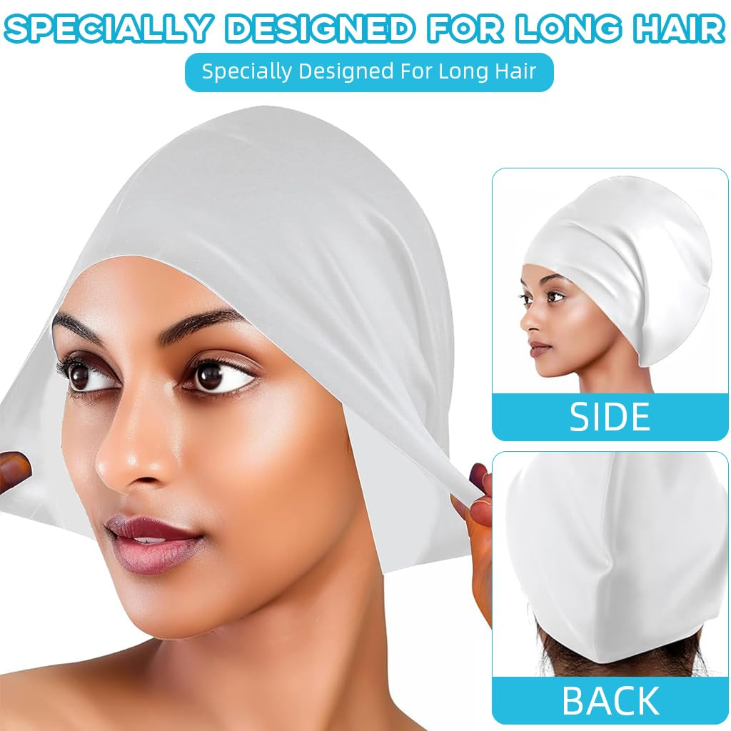 Proberos Swimming Cap for Long Hair with Super Elastic Silicone | White Unisex XL Fit