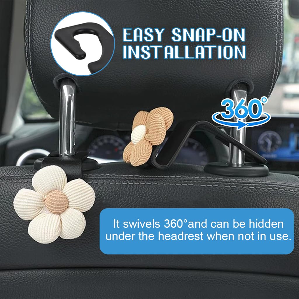 STHIRA Car Seat Hook 4 Pcs for Backseat Organization with Snap-On Design & ABS Material | Stylish Flower Charm Accessory