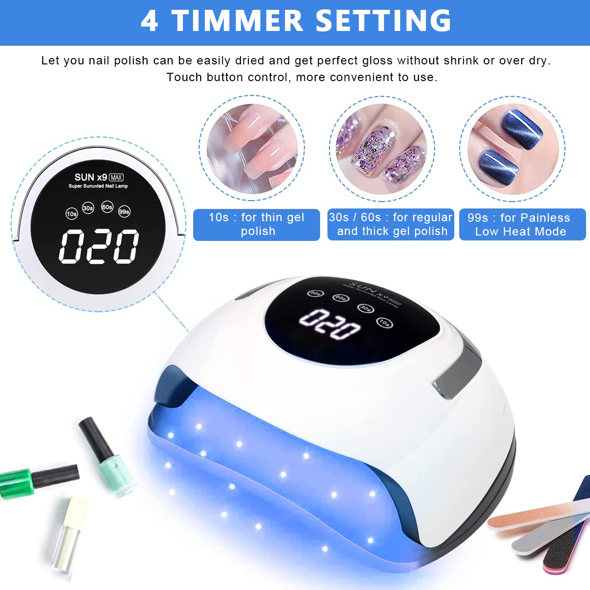 MAYCREATE UV LED Nail Lamp for Gel Polish with 57 Beads and Auto Sensor | 4 Timer LCD