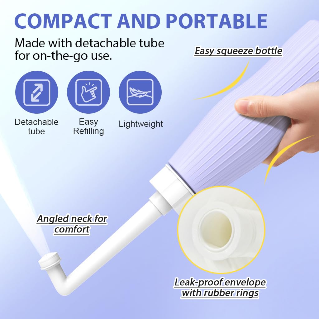 HANNEA Bidet Sprayer 500ml for Travel and Postpartum Care with 2 Nozzles | Easy Squeeze Design