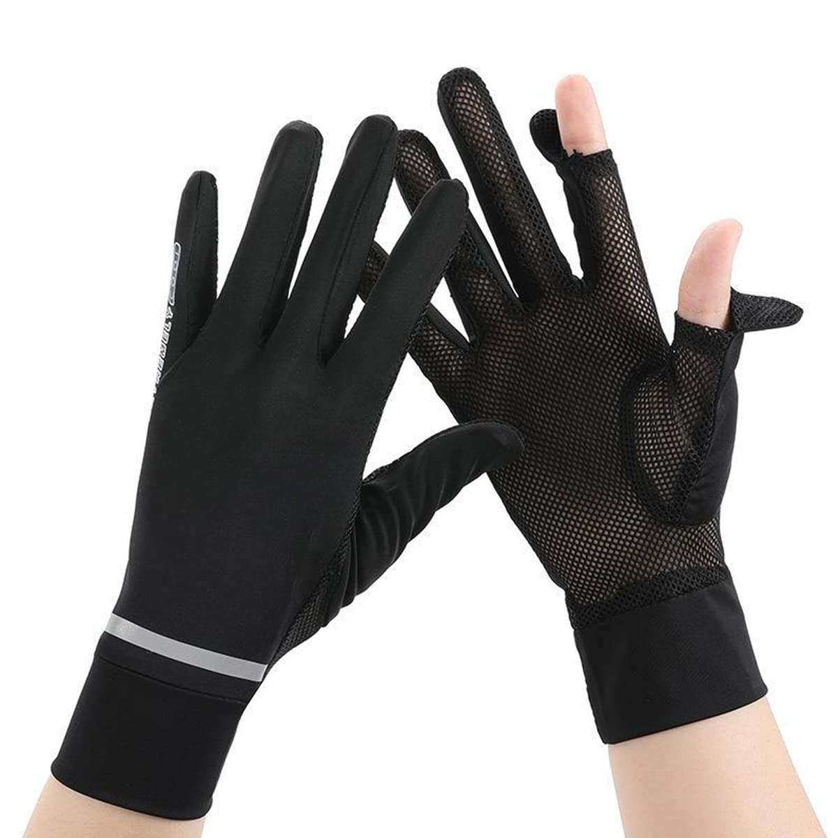 PALAY® Hand Gloves for Women Sun Protection Summer Cooling Black Bike Gloves for Cycling Fishing, Non-Slip Touch Screen Mesh Breathable Full Finger Gloves, UPF 50+