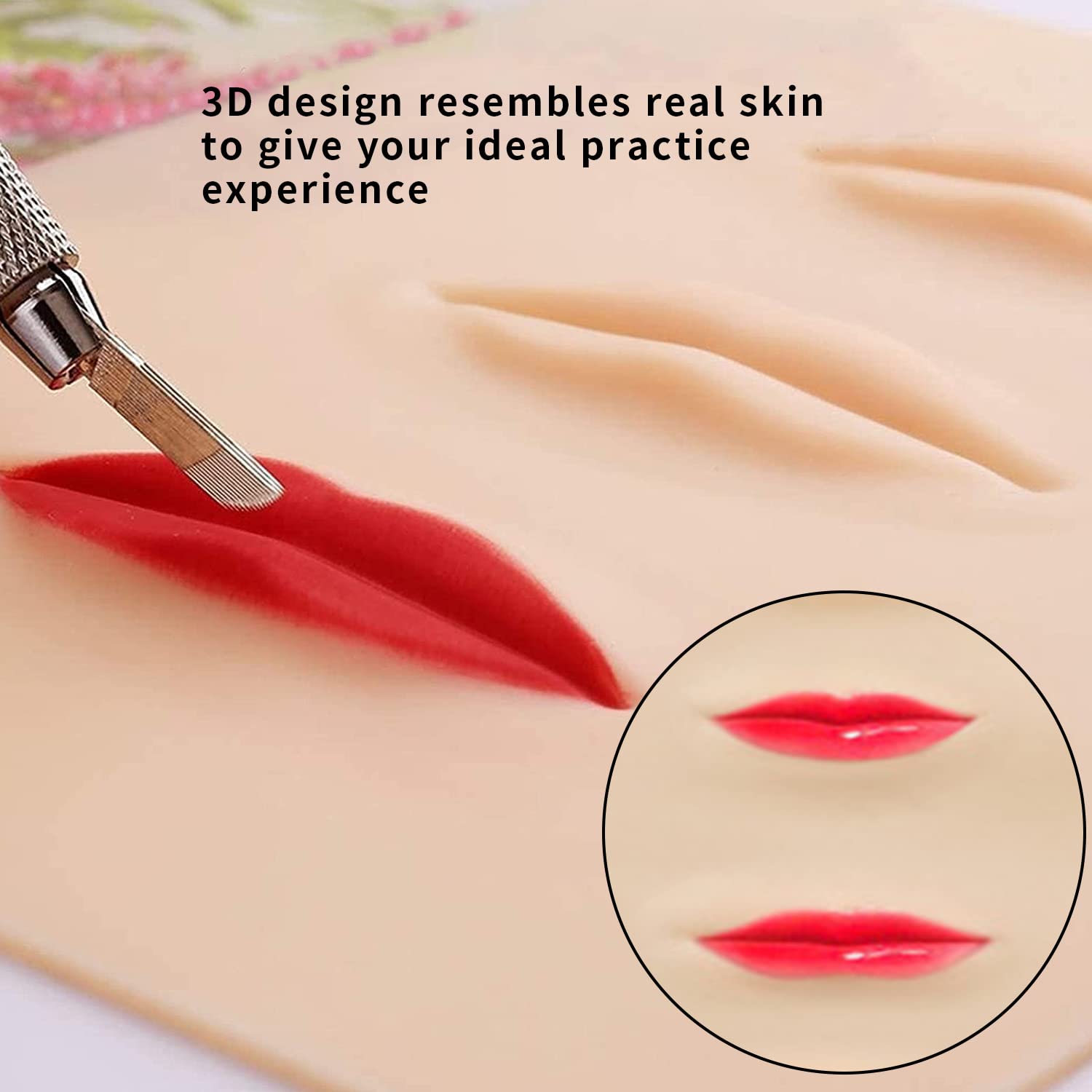 MAYCREATE Tattoo Practice Pad for Lip Tattoo Training with 3D Lip Shapes Silicone Skin 8.46x7.48 in
