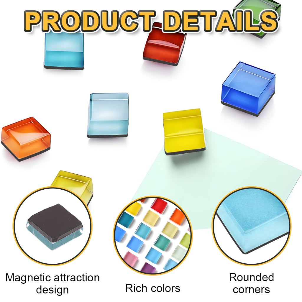 HASTHIP Fridge Magnets for Refrigerator and Whiteboard with 24pcs 1.5cm Glass Mosaic Blocks | Colorful Home Décor
