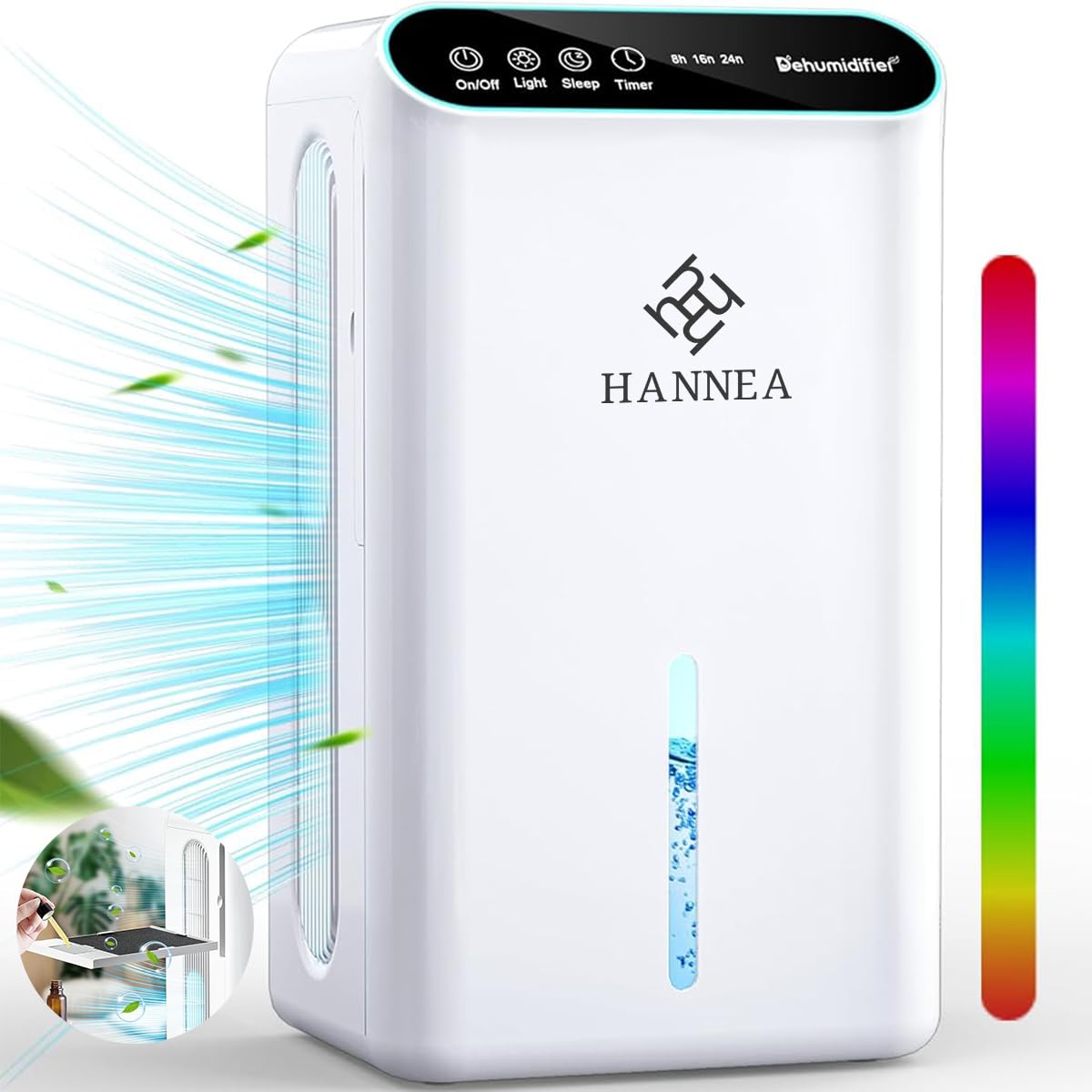 HANNEA® 2.5L Dehumidifier for Room LED Quiet Dehumidifier with 3 Timer Settings 2 in 1 Dehumidifier with Aromatherapy Tray Multipurpose Room Dehumidifier for 800 Sq. ft Room