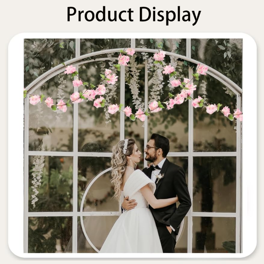 ZIBUYU Artificial Cherry Blossom Vines for Wedding and Home Decor with 2pcs Pink Garland