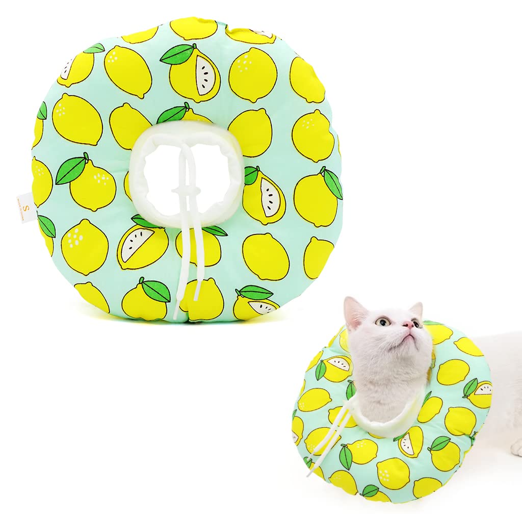 Qpets Cat Cone Collar Comfy & Soft Stuffed PP Cotton Adjustable Size Machine Washable, After Surgery for Anti-Licking Dog Cone Collar,Surgery Recovery Collar for Pet (S :12-22cm)