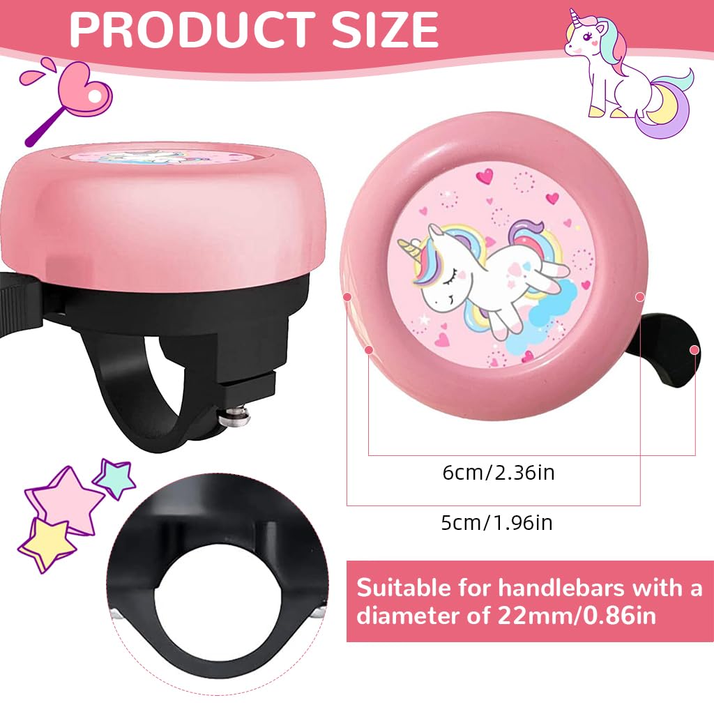 Proberos Kids Bicycle Bell for 22mm Tube featuring Pink Unicorn Steel Horn | 2PCS Set