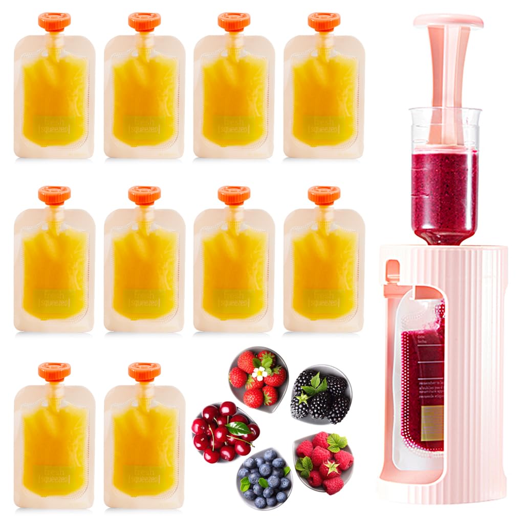 SNOWIE SOFT Baby Food Pouch Filler Set with 10 Reusable Pouches featuring Easy Squeeze Handle