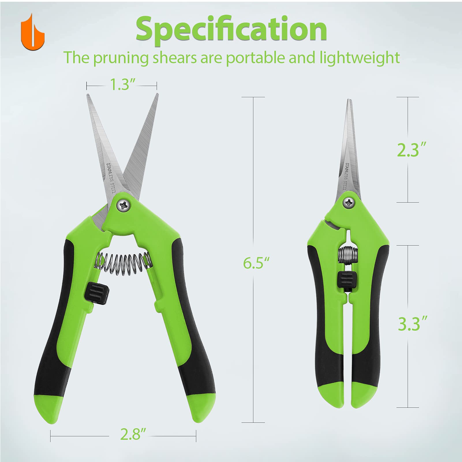 Supvox® Stainless Steel Garden Snip with Safety Lock, Garden Shears Sharp Cutter Pruners Scissor Micro-Tip Pruning Shears Compact Pruner Shear for Small Plant Vines with Rubberized Handle