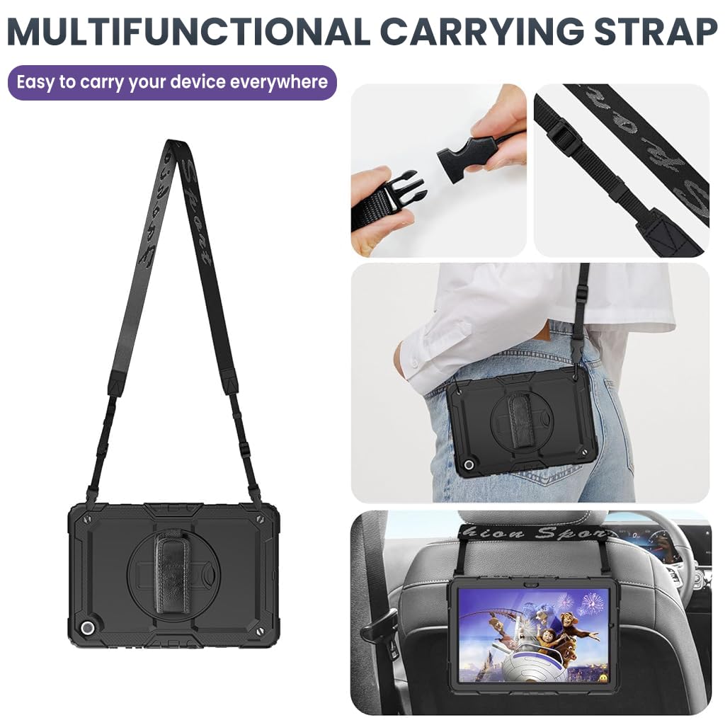 ZORBES Silicone Case for Samsung Tab A9 Plus 11 Inch 2023 with 360° Rotatable Grip and Kickstand | Detachable Sling Strap