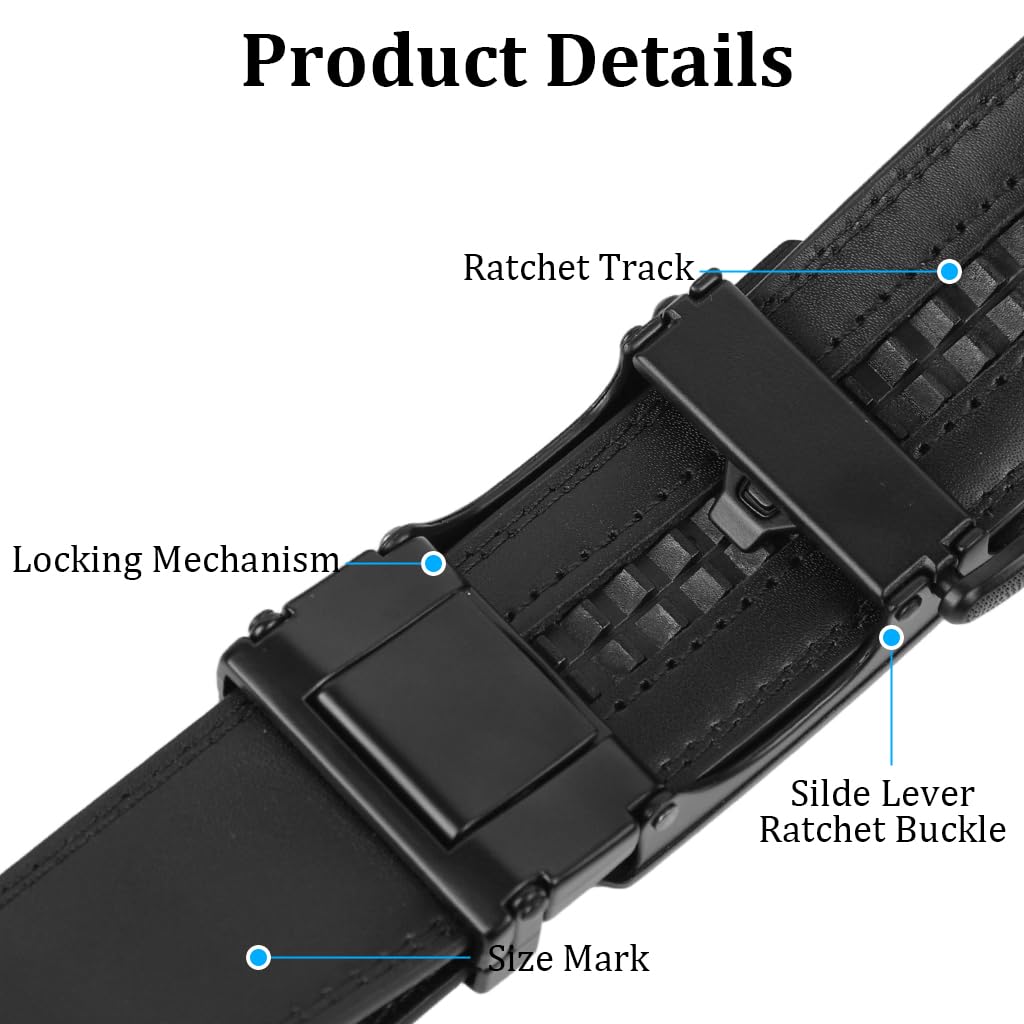 GUSTAVE Leather Belt for Men with Adjustable Metal Buckle 130cm Black | Gift Box Set
