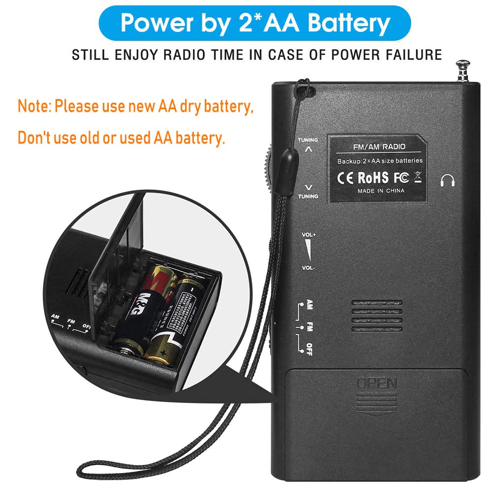 Portable HiFi AM FM Radio for Indoor and Outdoor Use with 3.5mm Jack and 2AA Battery Power