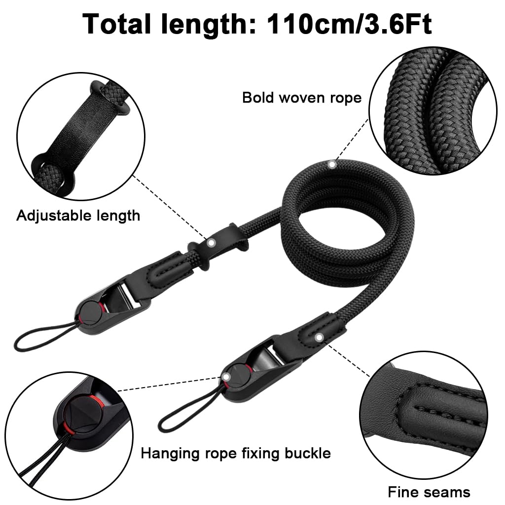ZORBES Camera Strap for DSLR and Mirrorless with Quick Release and 110cm Nylon Rope | Black Crossbody Hands Free Design